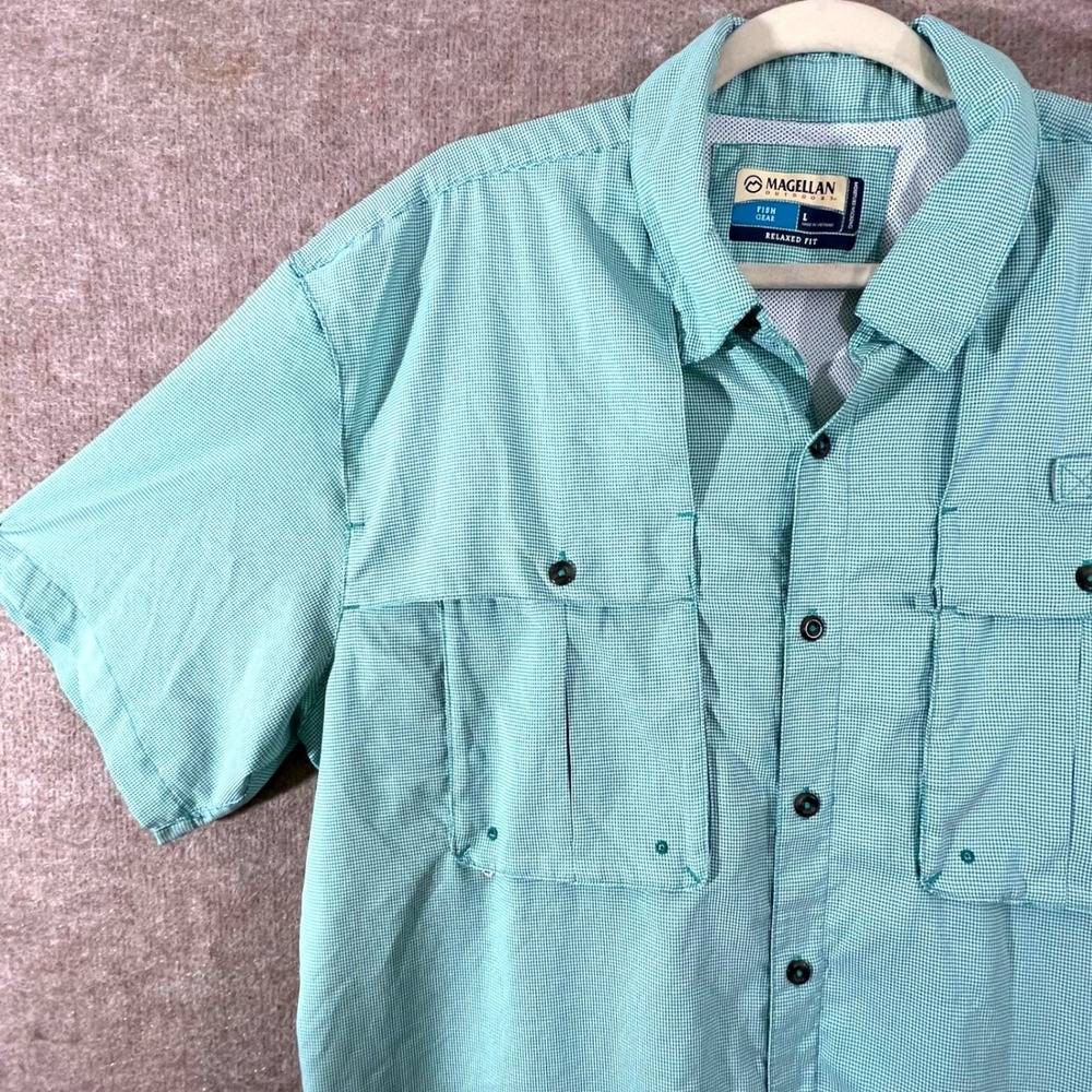 Magellan Fishing Shirt Mens Large Gingham Short Sleeve Relaxed Fit Gorpcore